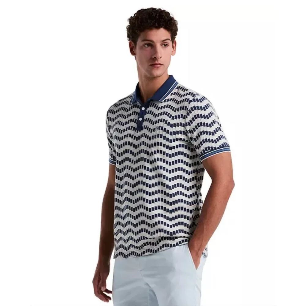 Penguin Slim Fit Jacquard Short Sleeve ZigZag Textured Polo Birch Beige XL